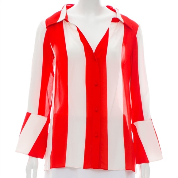 Alice & Olivia silk red and white striped top - Picture 4 of 9